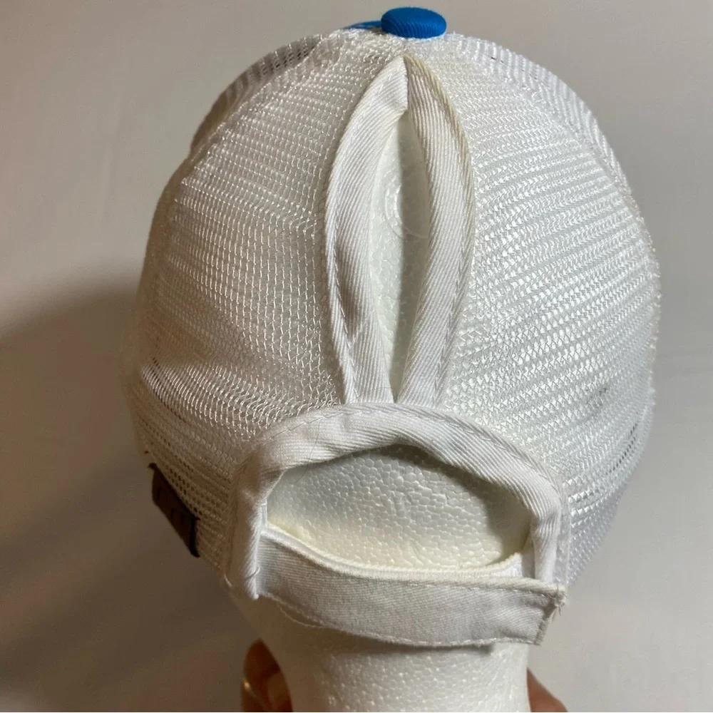 Girlie Girl Pony Tail Hat Betsy Cow Hat Baseball Cap Mesh White Blue Cap